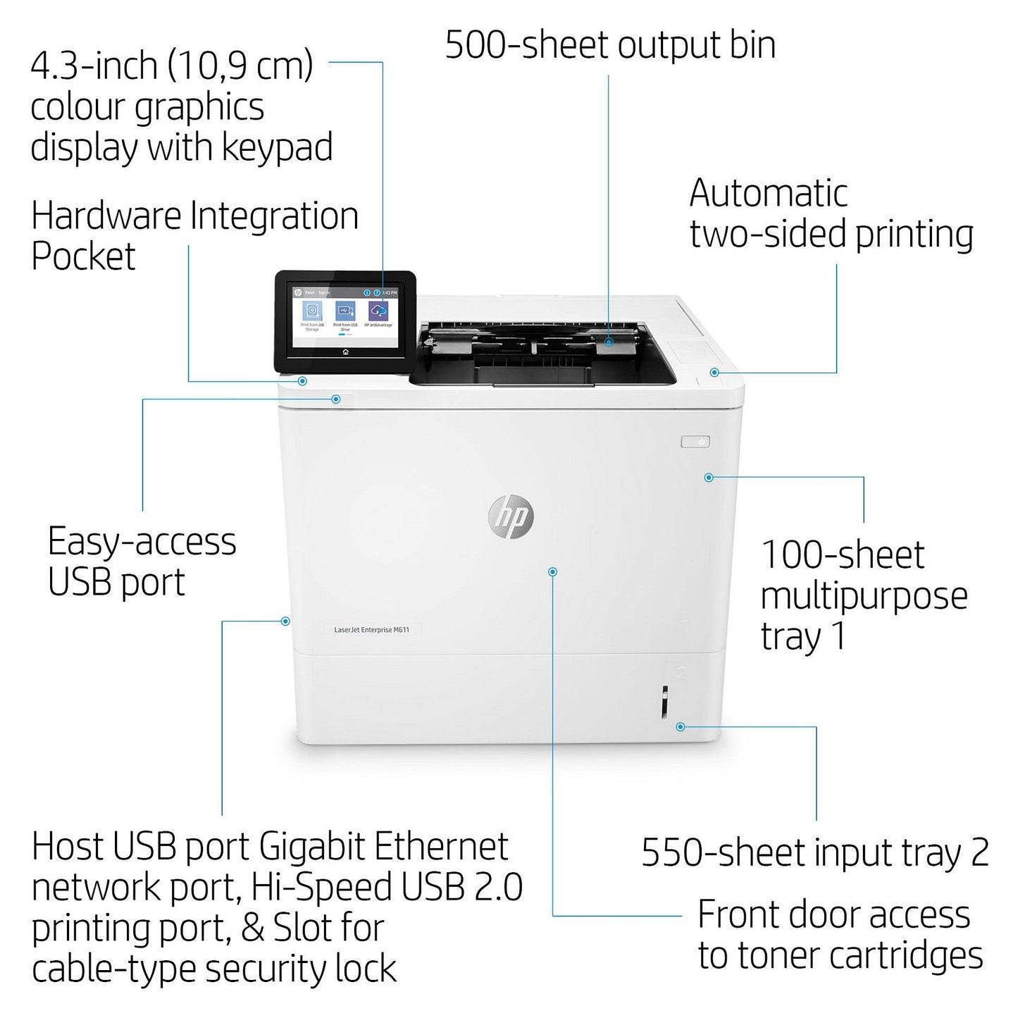 HP LaserJet Enterprise M611dn Laserdrucker 61 S./Min. LAN Duplex