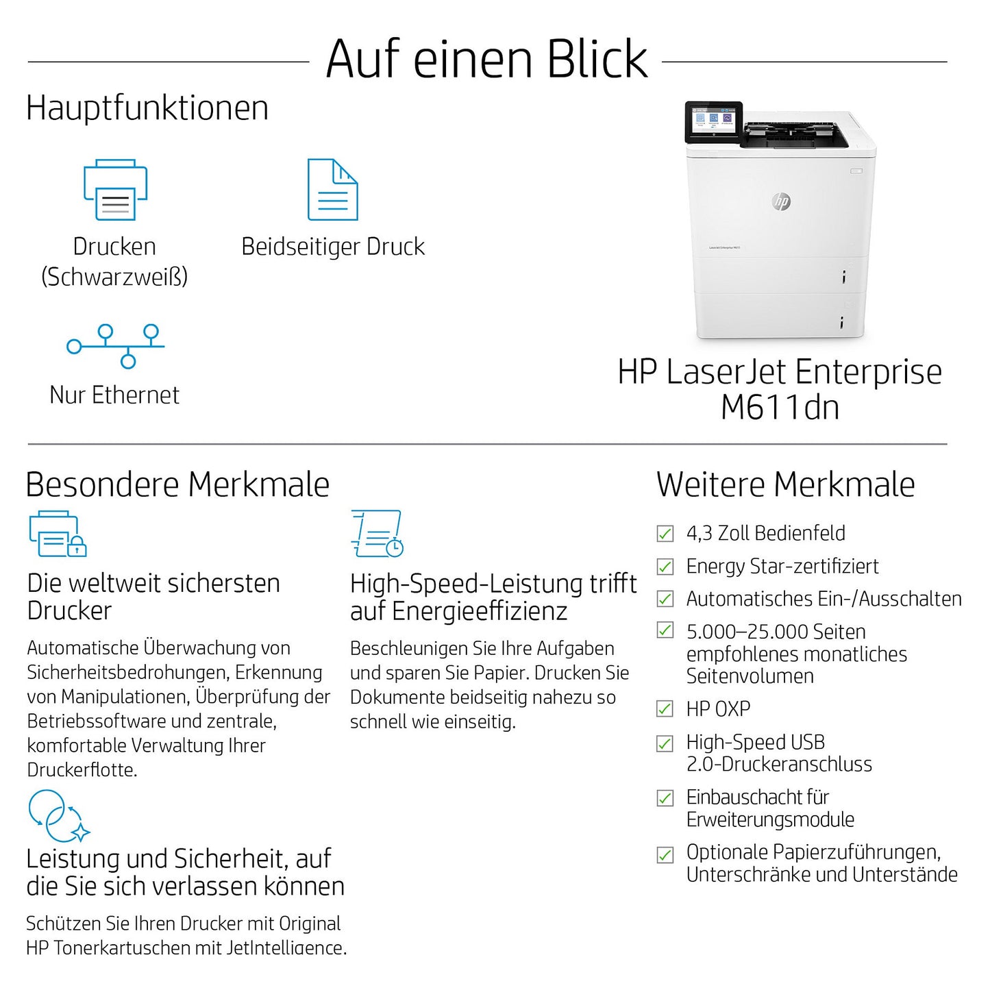 L HP LaserJet Enterprise M611dn Laserdrucker 61 S./Min. LAN Duplex