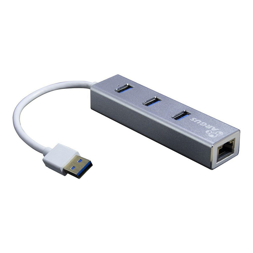 USB3.0 HUB 3Port Inter-Tech Argus IT-310-S 1x RJ45 Gigabit Lan passiv Silver