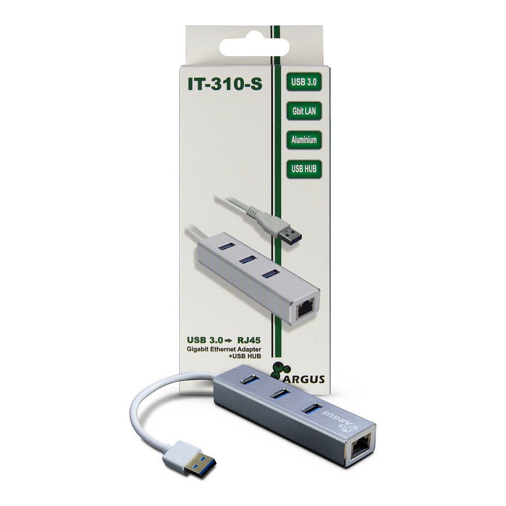 USB3.0 HUB 3Port Inter-Tech Argus IT-310-S 1x RJ45 Gigabit Lan passiv Silver