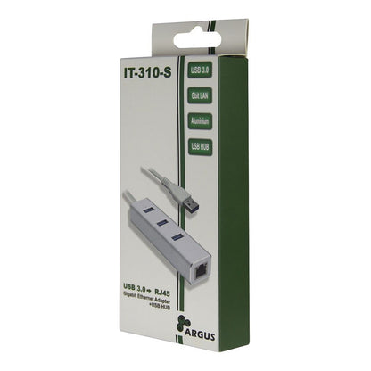USB3.0 HUB 3Port Inter-Tech Argus IT-310-S 1x RJ45 Gigabit Lan passiv Silver