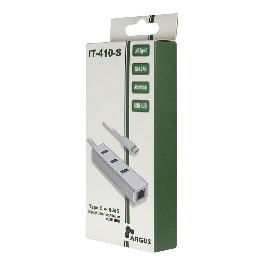 USB-C HUB 3Port Inter-Tech Argus IT-410-S 1x RJ45 Gigabit Lan passiv Silver