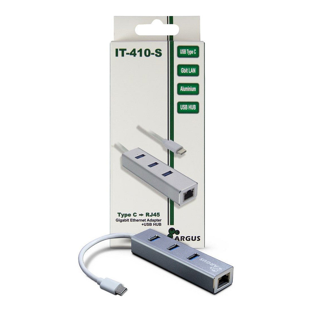 USB-C HUB 3Port Inter-Tech Argus IT-410-S 1x RJ45 Gigabit Lan passiv Silver
