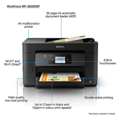 T Epson WorkForce Pro WF-3820DWF Tintenstrahldrucker 4in1 A4 LAN WLAN WiFi ADF