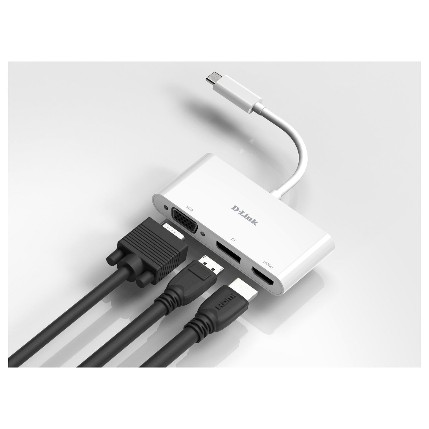 USB-C HUB 3Port D-Link DUB-V310 DisplayPort HDMI VGA 4K passiv White