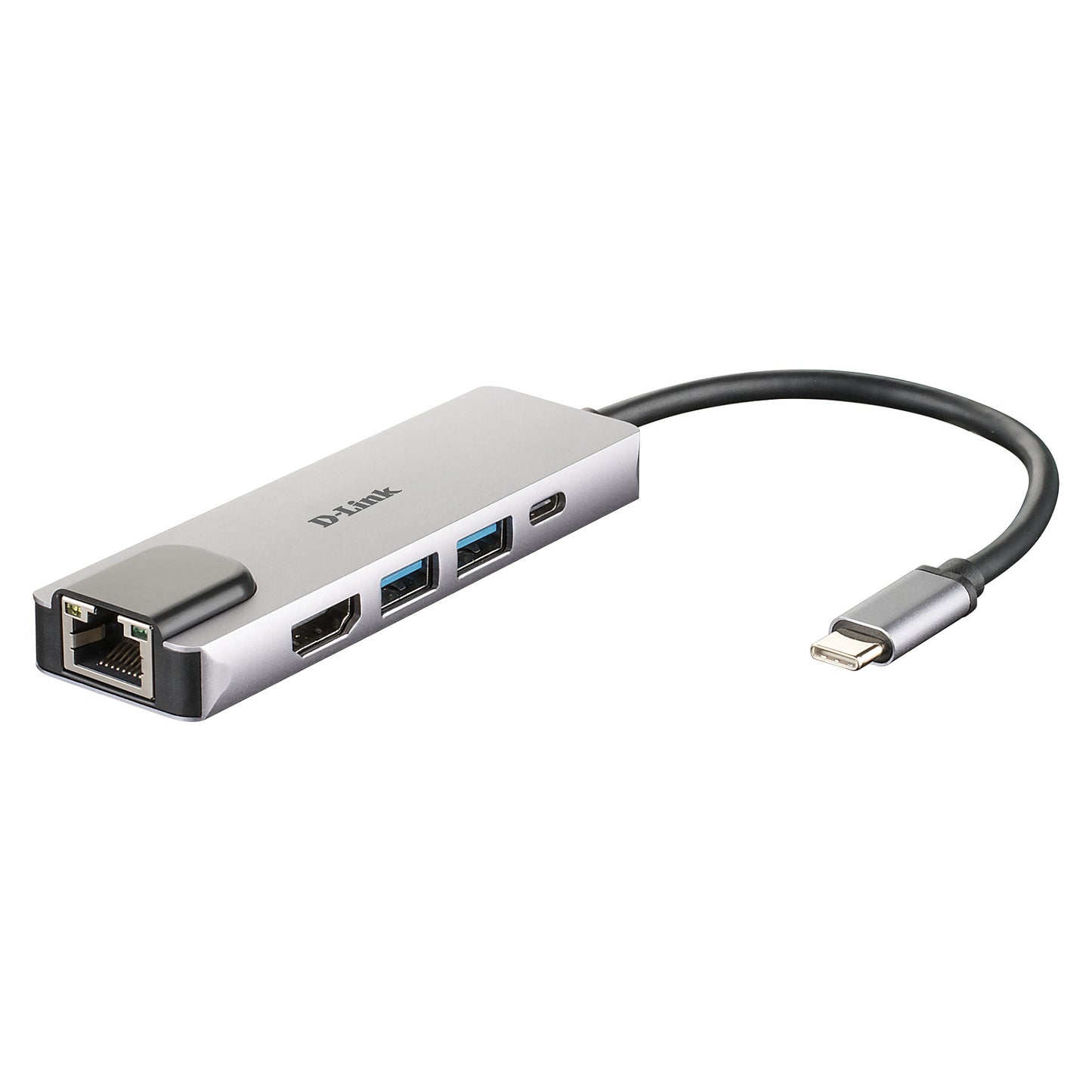 USB-C HUB 5Port D-Link DUB-M520 2xUSB3.2 Gigabit Lan RJ45 USB-C HDMI 4K passiv Silver Black