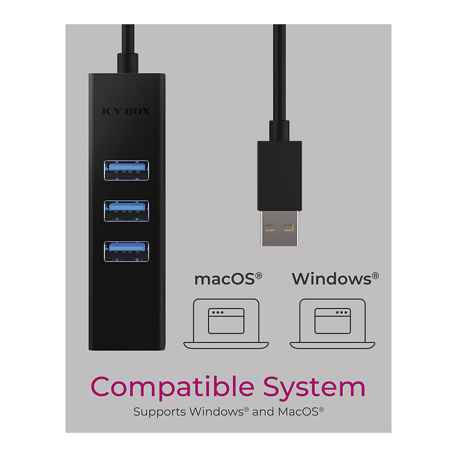 ICY BOX IB-HUB1419-LAN USB 3.0/USB-C HUB 3xUSB 3.0; 1xGigabit LAN