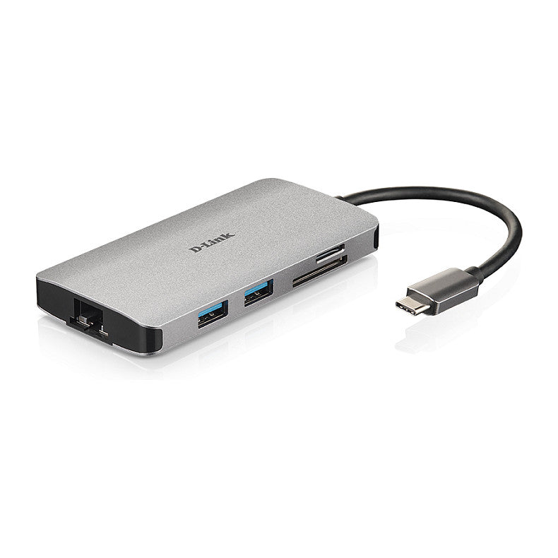 USB-C HUB 8Port D-Link DUB-M810 3xUSB3.0 USB-C HDMI 4K SD microSD Gigabit Lan RJ45 passiv Grey