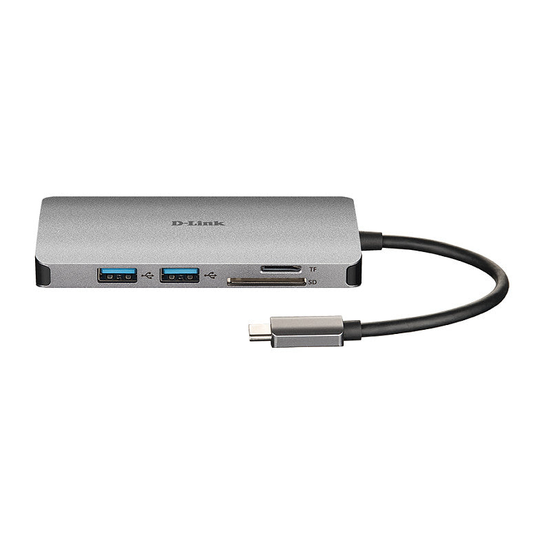 USB-C HUB 8Port D-Link DUB-M810 3xUSB3.0 USB-C HDMI 4K SD microSD Gigabit Lan RJ45 passiv Grey
