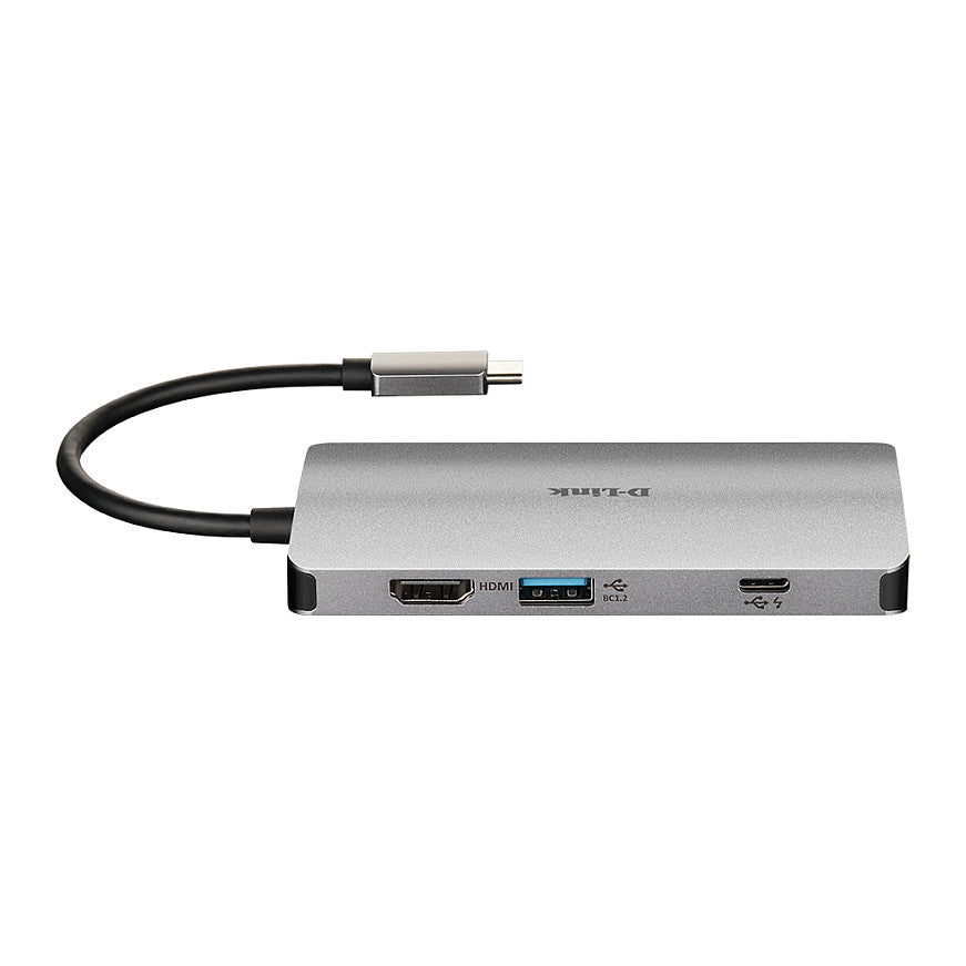 USB-C HUB 8Port D-Link DUB-M810 3xUSB3.0 USB-C HDMI 4K SD microSD Gigabit Lan RJ45 passiv Grey