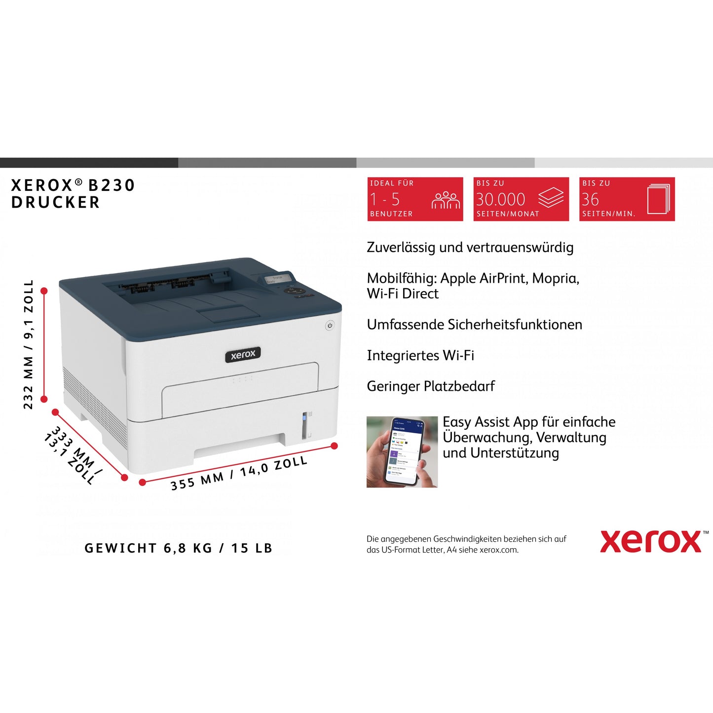 L Xerox B230 A4 34 S/Min. USB LAN WiFi Duplex