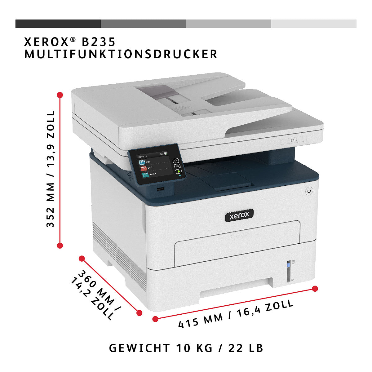 L Xerox B235 S/W Laser-Multifunktionsdrucker 4in1 A4 34 S./Min. LAN WiFi Duplex ADF