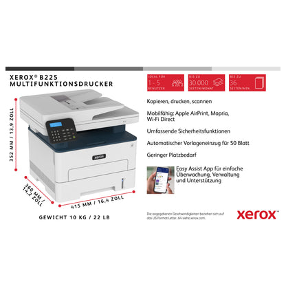 L Xerox B225 S/W-Laserdrucker 3in1 USB LAN WLAN ADF