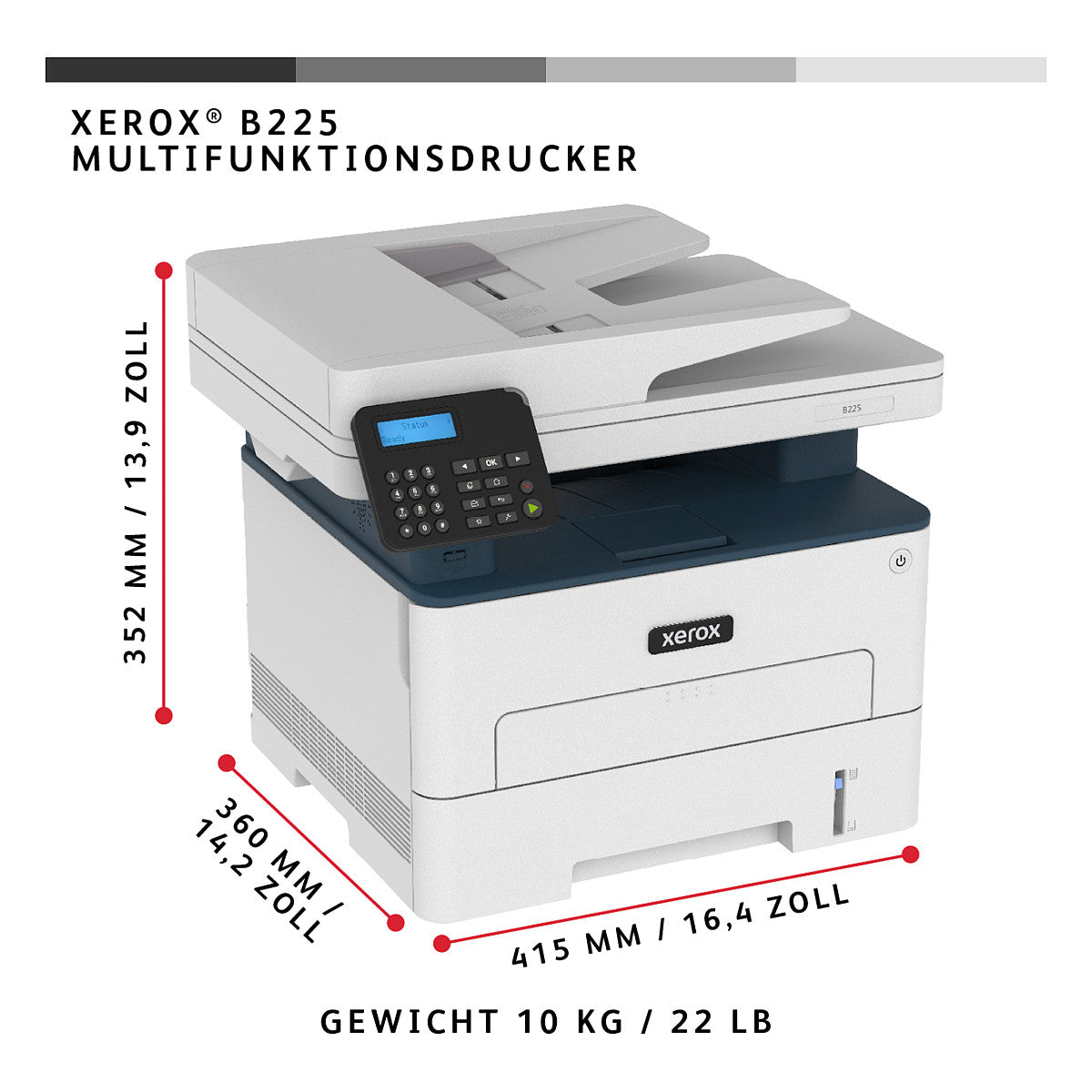 L Xerox B225 S/W-Laserdrucker 3in1 USB LAN WLAN ADF