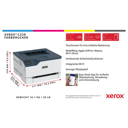 FL Xerox C230 Farblaserdrucker 24S./Min. AirPrint USB LAN WiFi Duplex