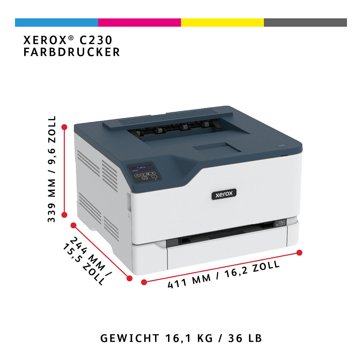 FL Xerox C230 Farblaserdrucker 24S./Min. AirPrint USB LAN WiFi Duplex
