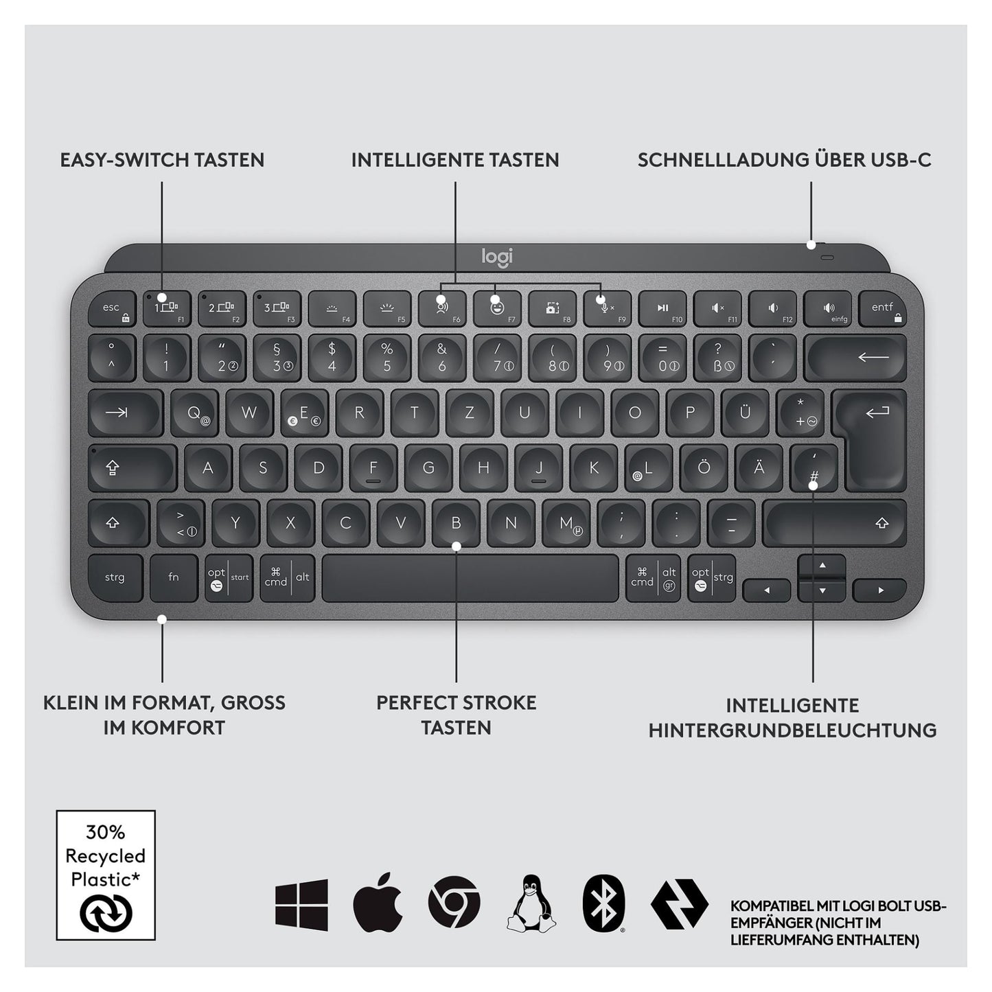 Logitech MX Keys Mini - Tastatur Hintergrundbeleuchtung QWERTZ DE