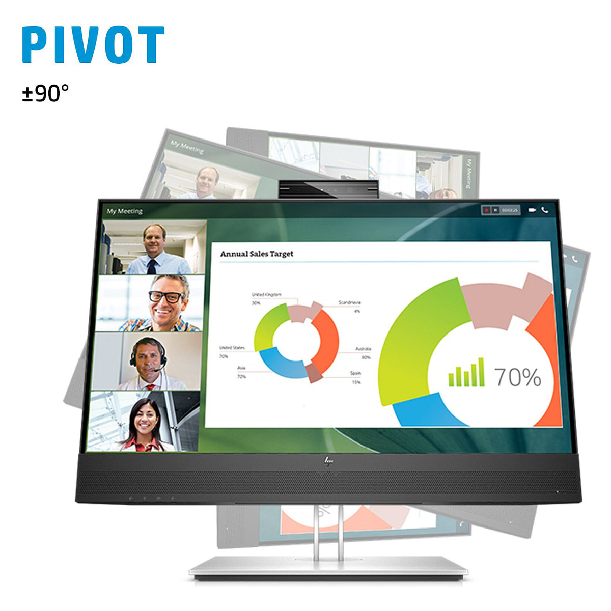 60,45cm/23,8'' (1920x1080) HP E24mv G4 Conferencing Monitor 16:9 5ms IPS HDMI VGA DisplayPort VESA Pivot Speaker Full HD Black/Silver