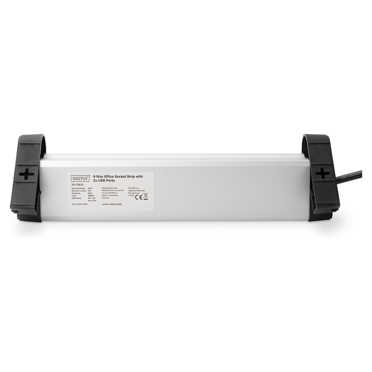 Digitus 4-Fach Steckdosenleiste mit 2xUSB-A und Schalter Schwarz/Silver