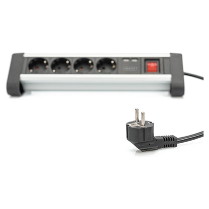 Digitus 4-Fach Steckdosenleiste mit 2xUSB-A und Schalter Schwarz/Silver