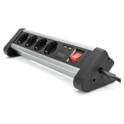 Digitus 4-Fach Steckdosenleiste mit 2xUSB-A und Schalter Schwarz/Silver