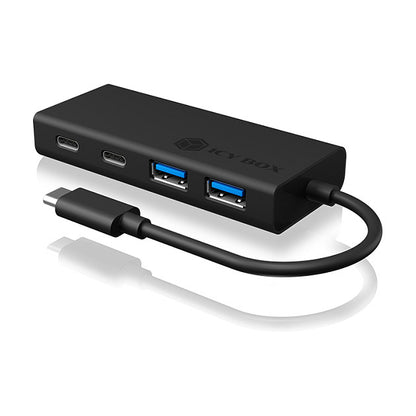 USB HUB 5Port ICY BOX 2xUSB3.0 2xUSB-C 1xUSB Power Delivery 60W SuperSpeed passiv Black