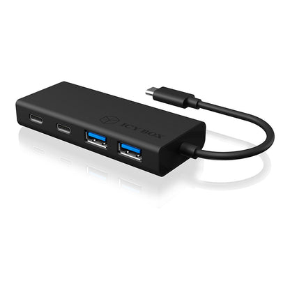 USB HUB 5Port ICY BOX 2xUSB3.0 2xUSB-C 1xUSB Power Delivery 60W SuperSpeed passiv Black