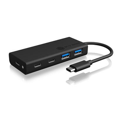 USB HUB 5Port ICY BOX 2xUSB3.0 2xUSB-C 1xUSB Power Delivery 60W SuperSpeed passiv Black