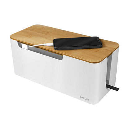 Management Cable Box Bambus-Deckel 320 x 140 x 130mm LogiLink White