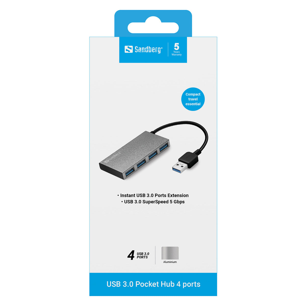 Sandberg 133-88 USB 3.0 HUB 4-Port 4xUSB 3.0 Silber