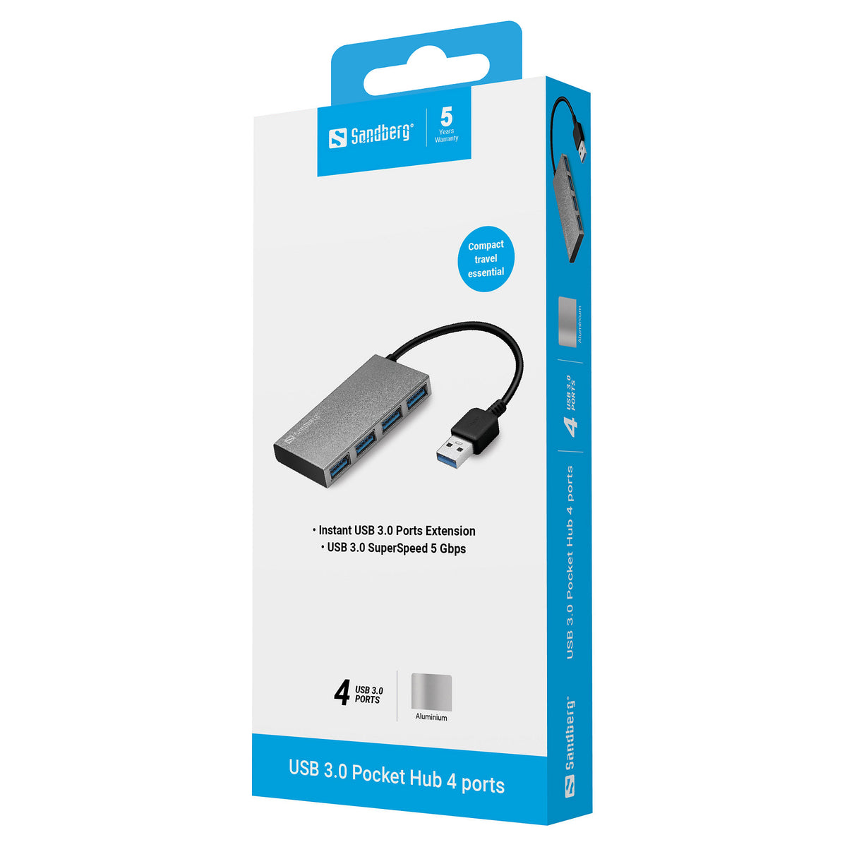 Sandberg 133-88 USB 3.0 HUB 4-Port 4xUSB 3.0 Silber