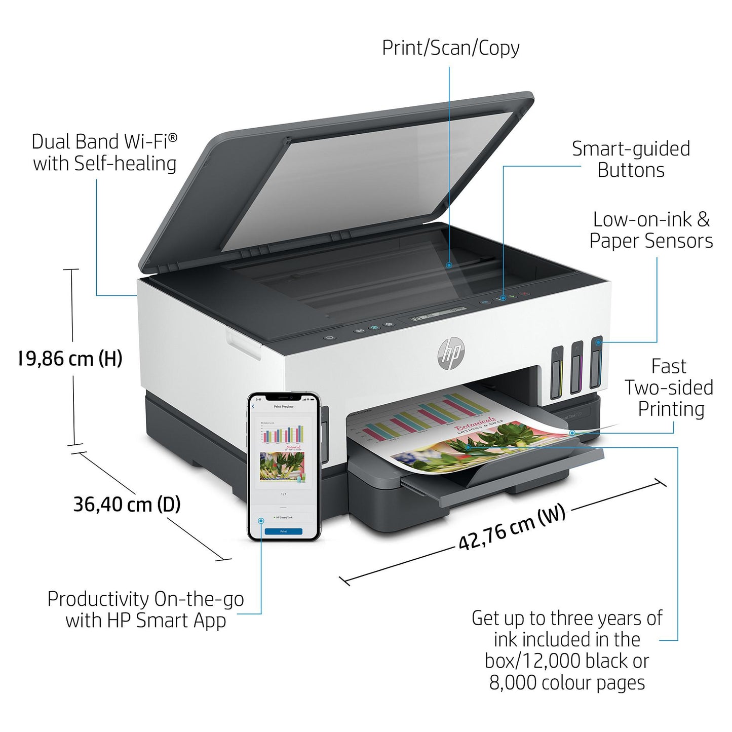 T HP Smart Tank 7005 Tinte-Multifunktionsdrucker 3in1 A4 Bluetooth WiFi Duplex