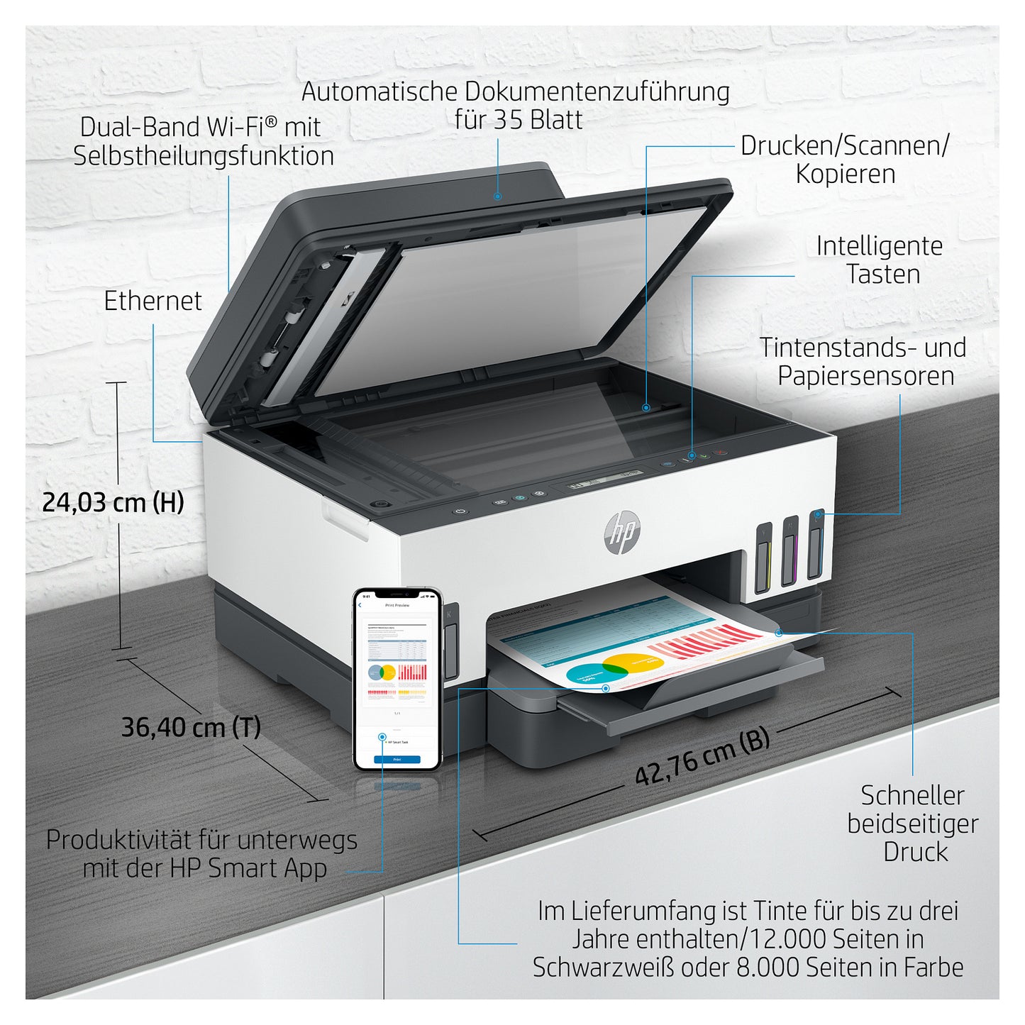 T HP Smart Tank 7305 3in1/A4/LAN/Bluetooth/WiFi/Duplex