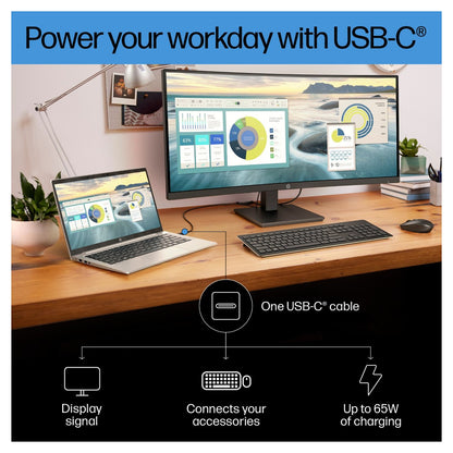86.36cm/34'' (3440x1440) HP P34hc G4 Curved 21:9 5ms 60Hz HDMI DisplayPort USB-C VESA Speaker WQHD Black
