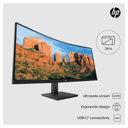 86.36cm/34'' (3440x1440) HP P34hc G4 Curved 21:9 5ms 60Hz HDMI DisplayPort USB-C VESA Speaker WQHD Black