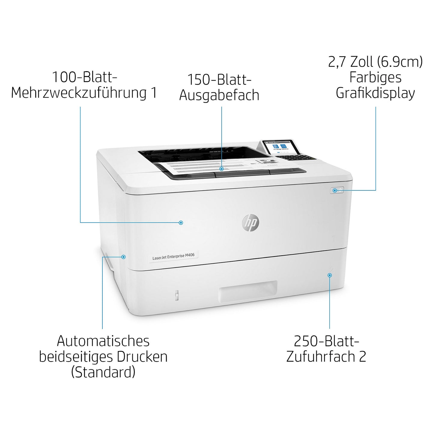 L HP LaserJet Enterprise M406DN S/W-Laserdrucker 38 S./Min. A4 LAN Duplex