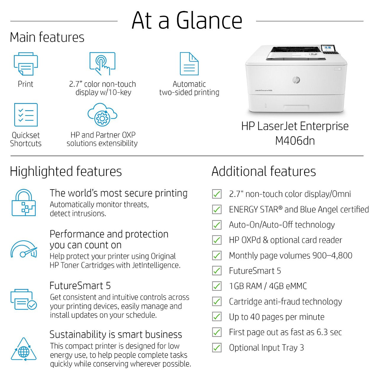 L HP LaserJet Enterprise M406DN S/W-Laserdrucker 38 S./Min. A4 LAN Duplex
