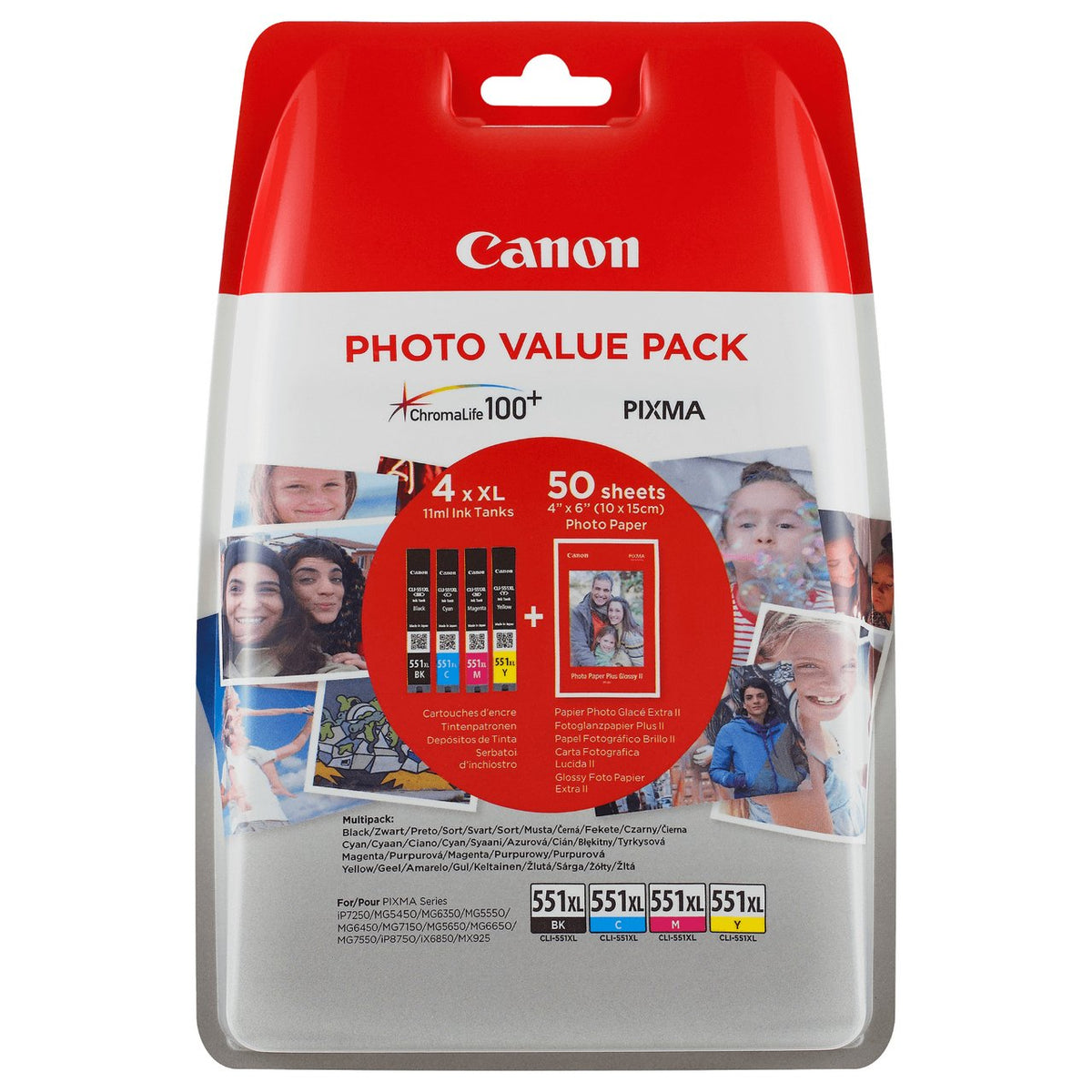 Canon Tinte CLI-551XL 6443B006 Multipack BKCMY+Fotopapier