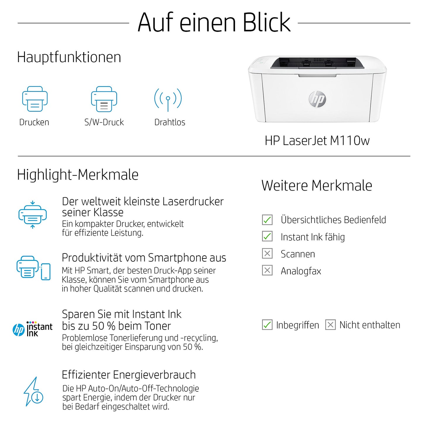 L HP LaserJet M110W A4/USB 2.0/WLAN/150 Blatt