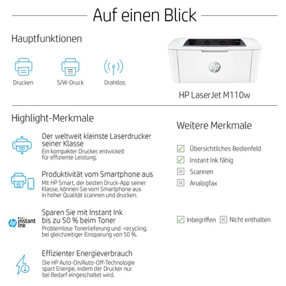 L HP LaserJet M110W A4/USB 2.0/WLAN/150 Blatt