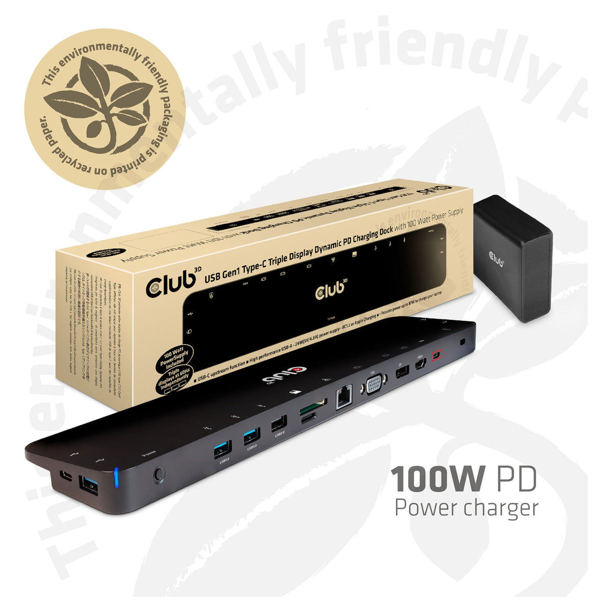 Club3D ChargingDock USB-C 3.2 ->7xUSB/DP/HDMI/LAN/Audio 100W
