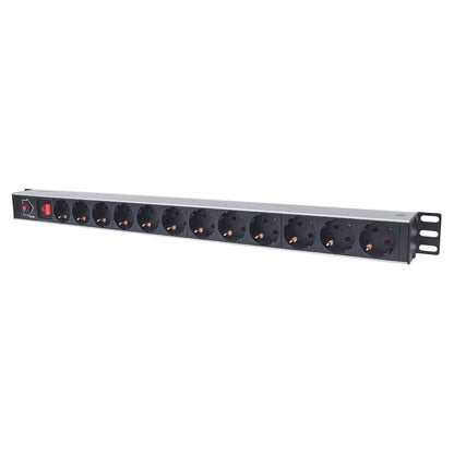 Intellinet 714044 - 1HE Steckdosenleiste (12x Stecker) Kabellänge 1,6m 675 mm x 47 mm x 62 mm mit An- und Ausschalter Black