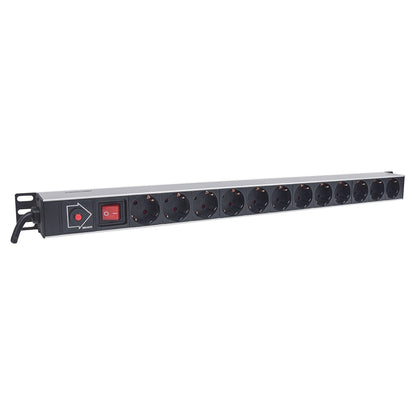 Intellinet 714044 - 1HE Steckdosenleiste (12x Stecker) Kabellänge 1,6m 675 mm x 47 mm x 62 mm mit An- und Ausschalter Black
