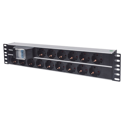 Intellinet 19" 714051- 2 HE Steckdosenleiste (15x Stecker) Kabellänge 3m 483 mm x 45 mm x 88 mm mit An- und Ausschalter Black