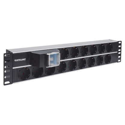Intellinet 19" 714051- 2 HE Steckdosenleiste (15x Stecker) Kabellänge 3m 483 mm x 45 mm x 88 mm mit An- und Ausschalter Black