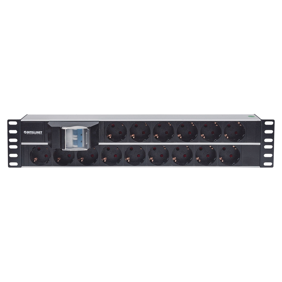 Intellinet 19" 714051- 2 HE Steckdosenleiste (15x Stecker) Kabellänge 3m 483 mm x 45 mm x 88 mm mit An- und Ausschalter Black