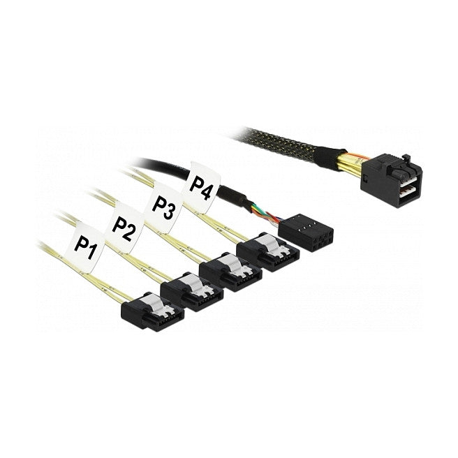 DeLock Mini SAS HD SFF-8643 > 4 x SATA 7 Pin + Sideband 1 m Metall