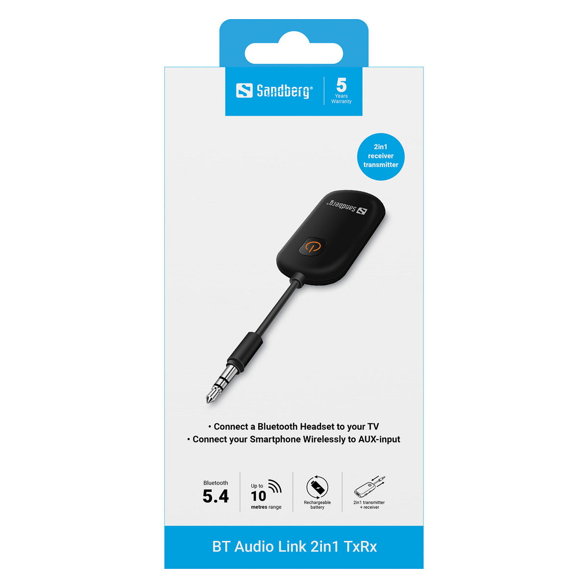 Sandberg 450-12 Bluetooth Audio Link Transmitter 2in1 TxRx Schwarz