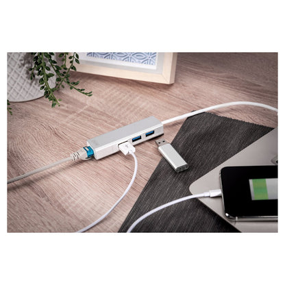DIGITUS USB-Hub 3-Port 3.0->3xA3.0 1xLAN integr. Kabel we