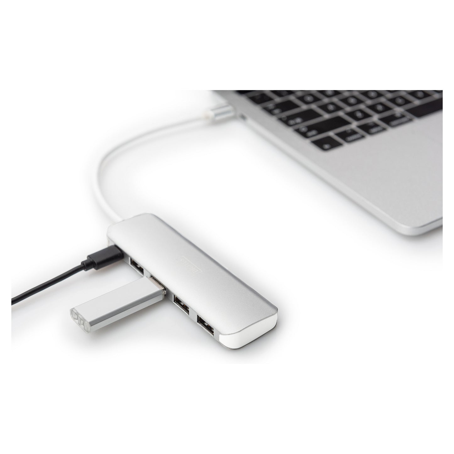 DIGITUS USB-C-Hub 4-Port 3.0->4xA3.0 1xC-PD intgr.Kabel wei
